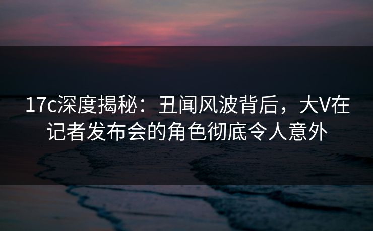 17c深度揭秘：丑闻风波背后，大V在记者发布会的角色彻底令人意外